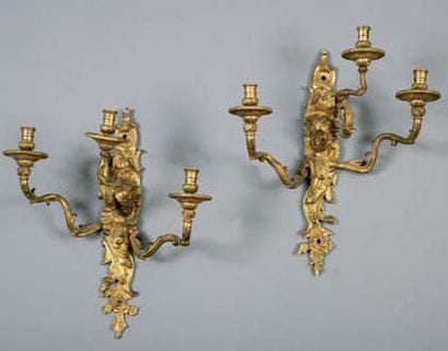 Paire d'appliques à 3 bras de lumière en...