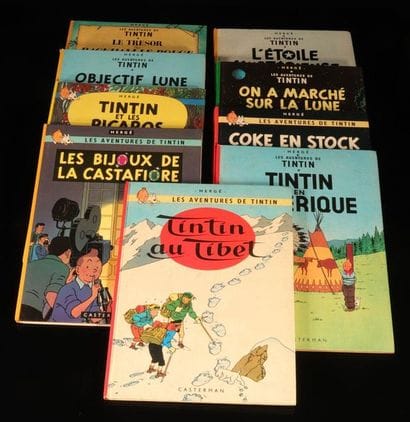 BD - Hergé lot de 15 bandes dessinées tintin...