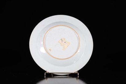 China set of 2 18th century plates with plant...