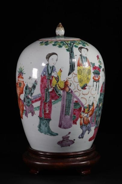 China covered vase with 19th century character...