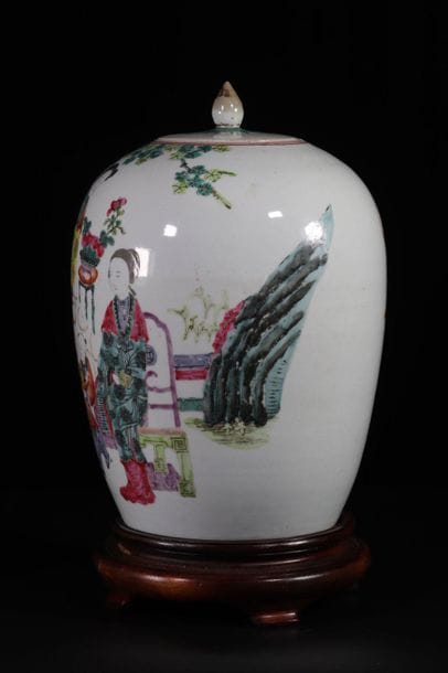 China covered vase with 19th century character...