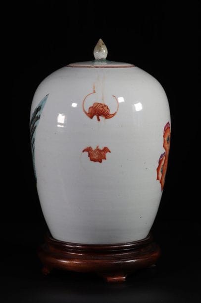 China covered vase with 19th century character...
