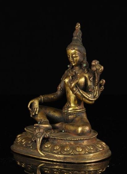 China Tibet gilt bronze goddess with Qing...