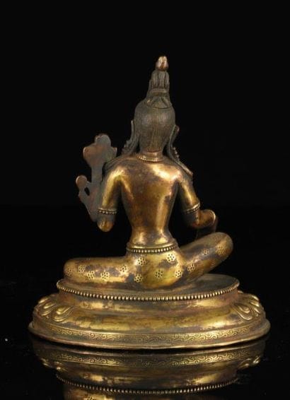 China Tibet gilt bronze goddess with Qing...