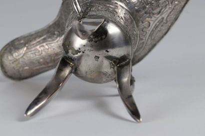 China solid silver wine cup with archaic...