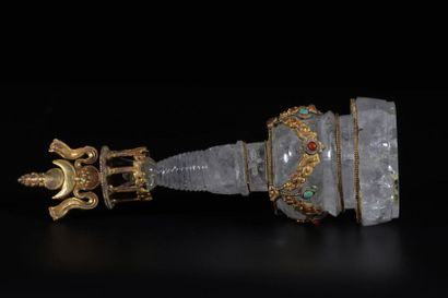 Rare Tibet Stupa in gilded bonze rock crystal...