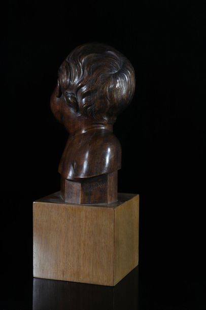 Europe Wooden sculpture bust of a child on...