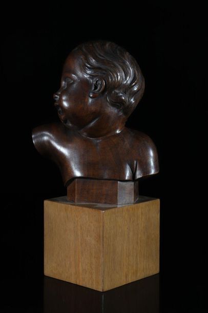 Europe Wooden sculpture bust of a child on...