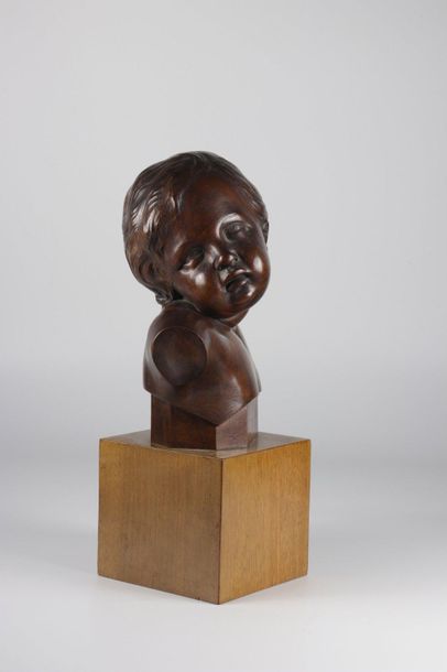 Europe Wooden sculpture bust of a child on...
