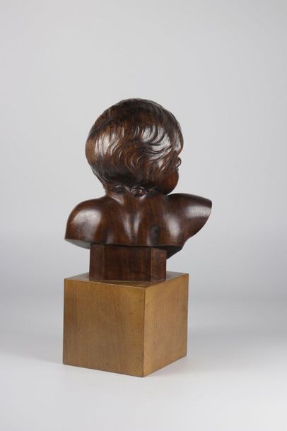 Europe Wooden sculpture bust of a child on...