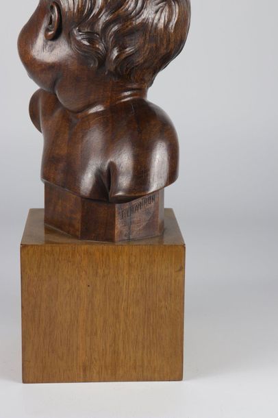 Europe Wooden sculpture bust of a child on...