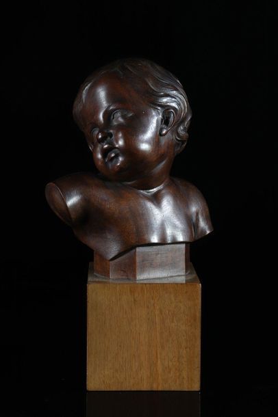 Europe Wooden sculpture bust of a child on...