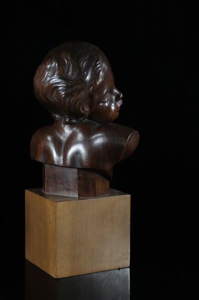 Europe Wooden sculpture bust of a child on...