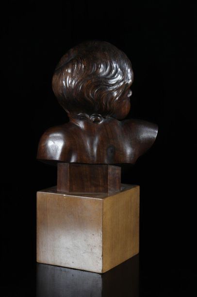 Europe Wooden sculpture bust of a child on...