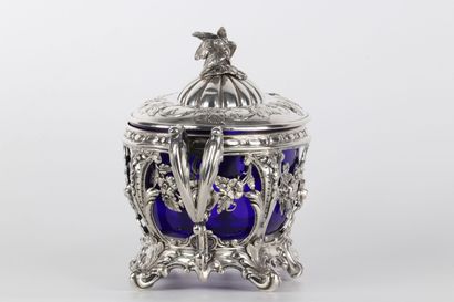 Confiturier en argent et cristal bleu de...