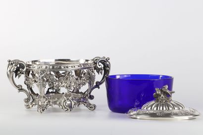 Confiturier en argent et cristal bleu de...