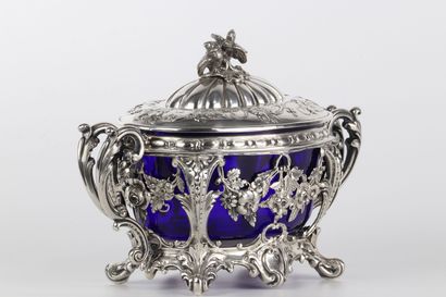 Confiturier en argent et cristal bleu de...