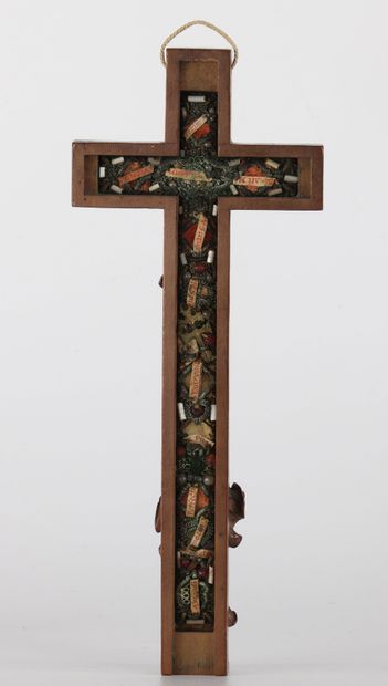 Croix reliquaire en bois sculpté art baroque...