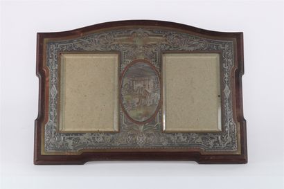 Grand cadre porte-photos, bronze argenté,...
