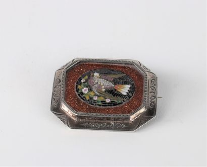 Broche en micro mosaïque italienne et argent...