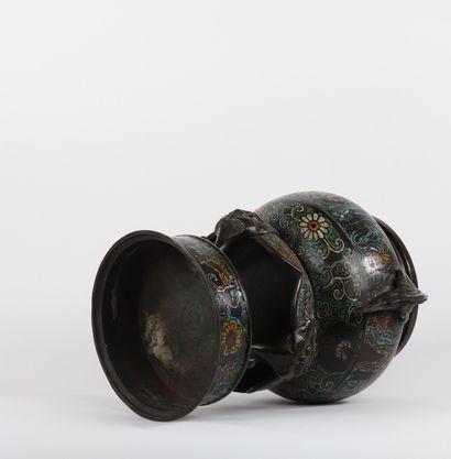 Asie brûle parfum en bronze cloisonné couvercle...