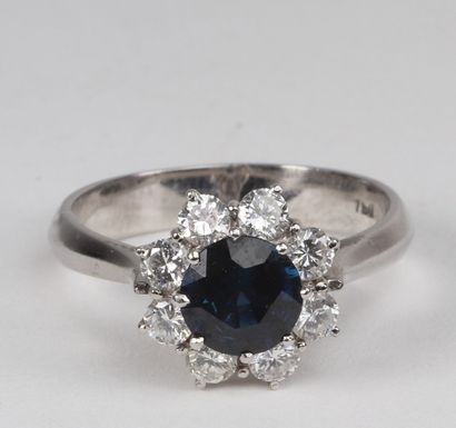 Bague en or blanc (18k) saphir et 8 diamants
Dimensions:...