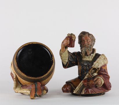 Pot à tabac en terre cuite polychrome, signé...