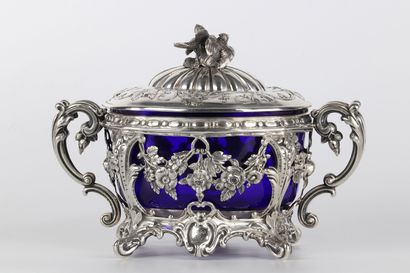 Confiturier en argent et cristal bleu de...