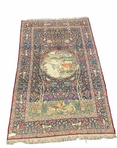 Tapis KIRMAN-RAVER (Perse) décor de vaches...