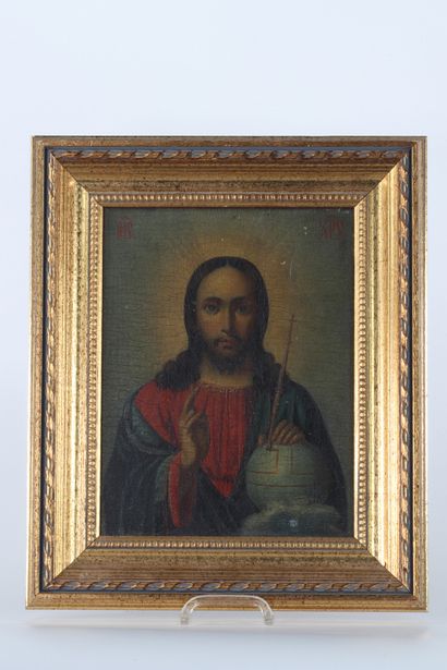 Peinture (icone) sur bois le Christ et la...