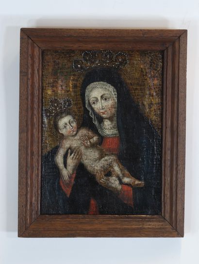 Huile sur toile 17ème Vierge à l'enfant couronner
Dimensions:...