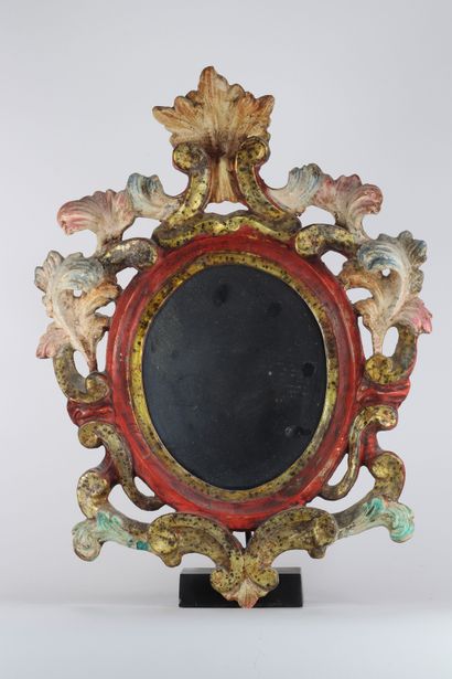 Miroir de style Rococo en bois polychrome
Dimensions:...