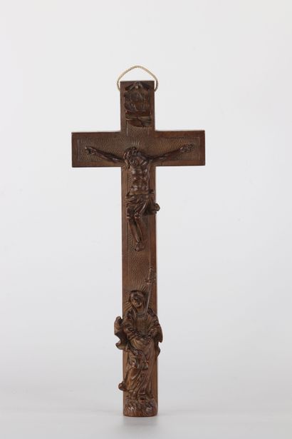 Croix reliquaire en bois sculpté art baroque...
