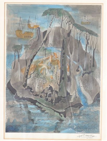 Jean DEBATTICE (1919-1979) aquarelle « adoration...