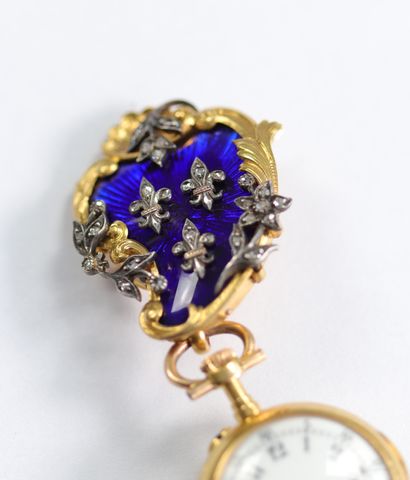 Montre a gousset en or et émaillée ornée...