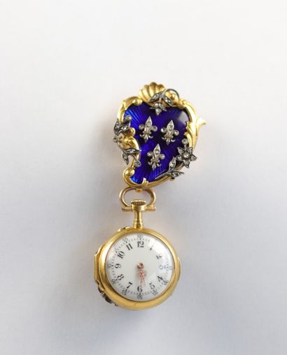 Montre a gousset en or et émaillée ornée...