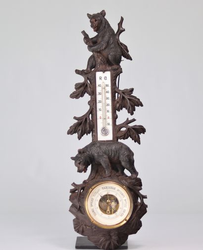 Forêt noire Baromètre thermomètre ours sculptés...