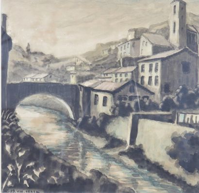 Aquarelle vue de village signature non identifiée
Poids:...
