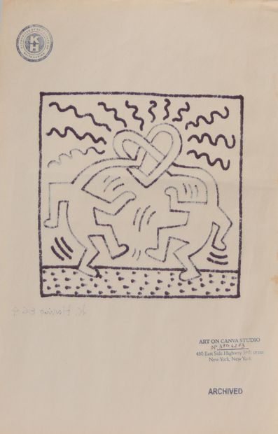 Keith Haring.« Dancing love ». Feutre noir...