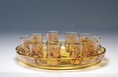 Emile Gallé plateau et 10 verres en cristallerie...