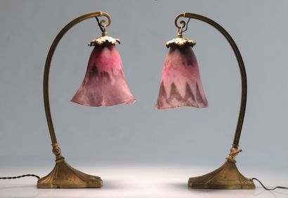Paire de lampes, pied en bronze de Charles...