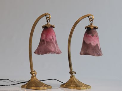 Paire de lampes, pied en bronze de Charles...