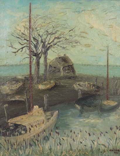 Huile sur panneau « vue de port signé Calère...
