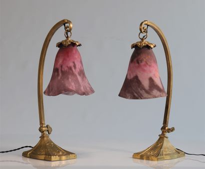 Paire de lampes, pied en bronze de Charles...