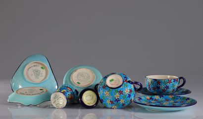 Emaux de Longwy lot divers tasses assiettes...