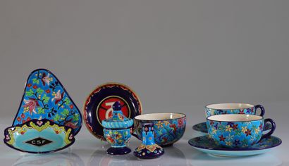 Emaux de Longwy lot divers tasses assiettes...