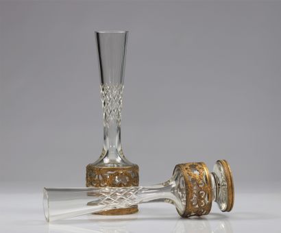 Grande paire de vases en cristal monté sur...