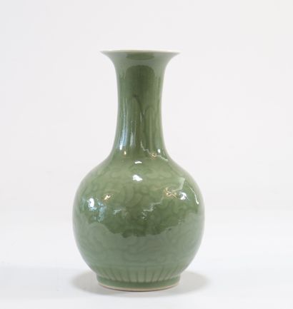 Green Chinese porcelain vase with floral...