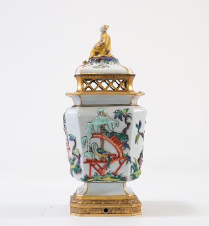 Porcelain perfume burner mounted on bronze...