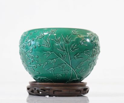 Chinese green porcelain vase with floral...